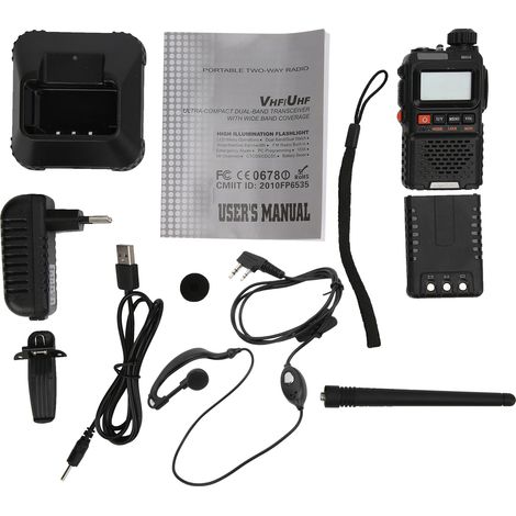 Lot portatif talkies-walkies avec écran LCD, casque intégré, prise UE noire 100‑240V (1/5)
