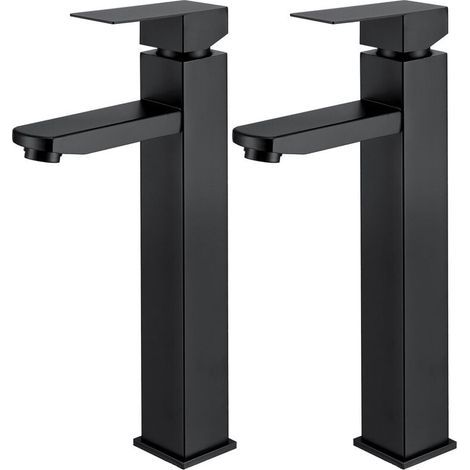 Homelody – Robinet de lavabo noir haut mitigeur avec poignée carrée – Installation mono-trou – Laiton chromé – Débit 6 L/min – Hauteur 185 mm (1/5)