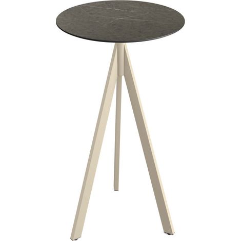 Infinity Tripod mange-debout avec piètement sable + plateau HPL Midnight Marble Ø70 cm - Feros (1/2)