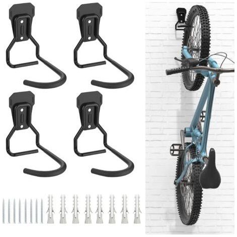 4 Bike Hooks, Iron Bike Hanger Racks, Heavy Duty L-Shaped Bike Storage Wall Rack, Practical Vertical Bike Rack for Home Garage, Black (1/5)