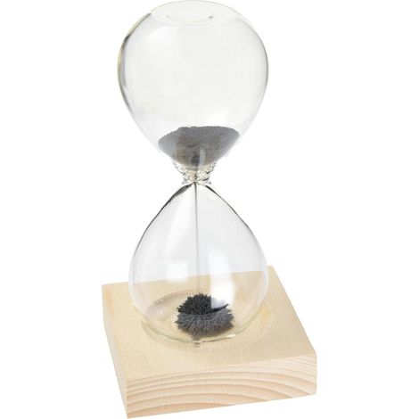 Sablier avec Sable magnétique, Hauteur env. 16 cm, autonomie 1 Minute, Base en Bois avec Aimant (1/4)