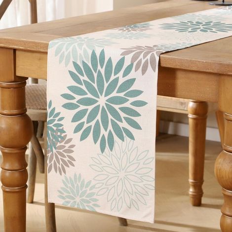 Chemin de table Fleurs Sauge Vert Bohème Lin 33x183 cm pour Cuisine & Mariage