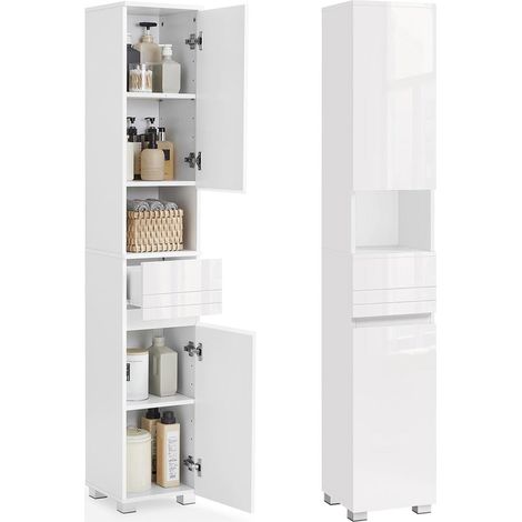 Mobiletto da bagno mobile contenitore colonna con cassetto ripiani regolabili scomparti 30 x 30 x 170 cm bianco 120004018