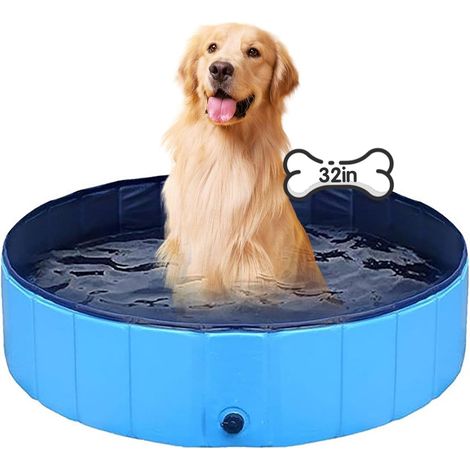 Piscine pour chien - 80 x 20 cm - Piscine pliable - Convient aux chiens de petite et moyenne taille - Fond antidérapant avec valve de vidange - PVC antidérapant - Bleue (1/5)