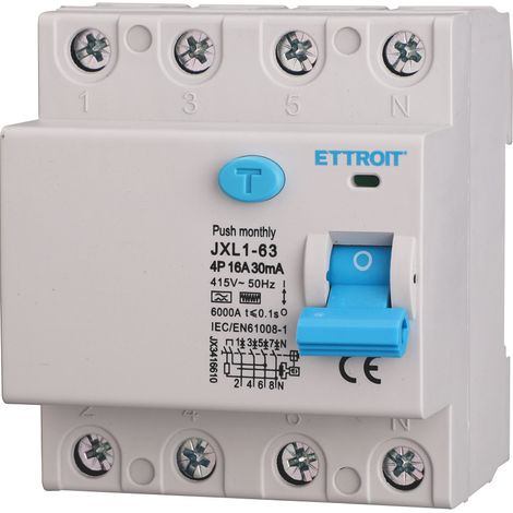 Disjoncteur différentiel pur ETTROIT 4P 16A 30mA 380V 6KA Courbe F - JX3416610
