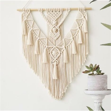 Pompón de algodón tejido a mano, decoración para el hogar, dormitorio, sala de estar, apartamento, 45 x 75 cm, blanco (1/5)