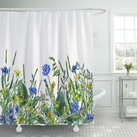 150 x 180 cm Duschvorhang mit grünem Blumenmuster, wasserdichter bedruckter Duschvorhang, inklusive 12 Haken, Badezimmeraccessoire.