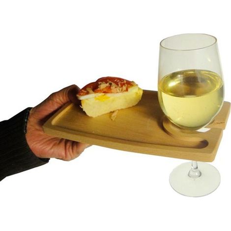 Vassoio Aperitivo In Legno Massello Con Porta Calice Buffet Rovere Chiaro