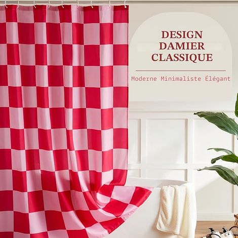 Pink Double Plaid Shower Curtain for Bathroom, Cute Retro Vintage Plaid Shower Curtain Aesthetic Washable Fabric Bath Curtain, 72x72 Inch (1/3)