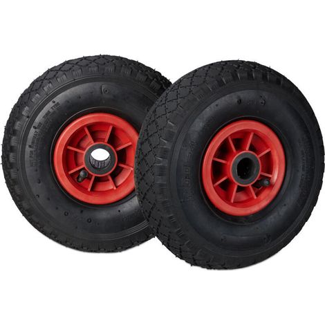 2er Set Sackkarrenrad, 3.00-4, luftbereift, Ersatzrad mit Kunststofffelge, 260x85mm, Ø Achse 25mm, schwarz-rot