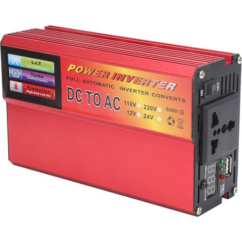 Convertisseur DC 12V vers AC 110V 800W affichage LED tension onde sinusoïdale modifiée intelligent multifonction rouge (1/5)