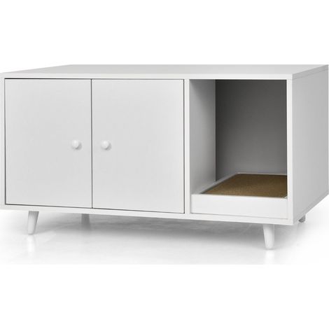 Lettiera multifunzionale per gatti 90 x 50 x 50 cm con tiragraffi stile moderno MDF bianco 200012646
