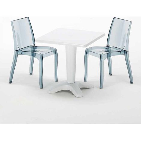 Mesa Cuadrada Blanca 70x70 cm y Sillas De Colores Transparentes Cristal Light Terrace - Transparente Antracita Negro
