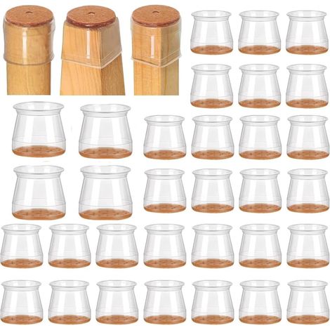 Stuhlbein-Bodenschoner, transparente Silikon-Stuhlbeinkappen mit Filzpolster, Möbelschoner, Tischstuhlfüße, Abdeckungen für Hartholz, 32 Stück