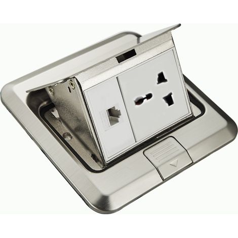 Multiprise de sol encastrable inox – 3 prises universelles, internationale, pour usage intensif (1/3)