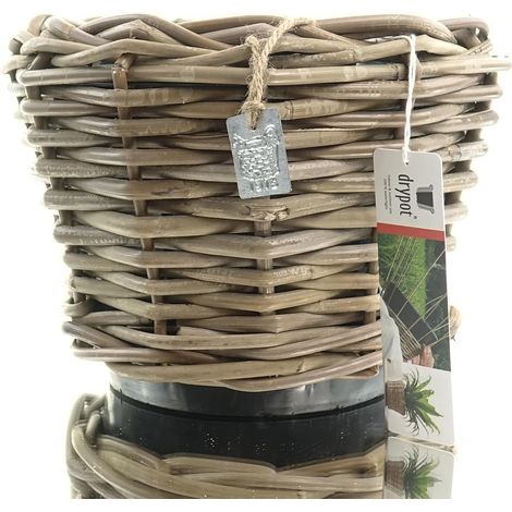 VAN DER LEEDEN DRYPOT® Rattan Pflanzgefäß Grau Ø ca. 24 cm - Sylter Körbe (1/3)
