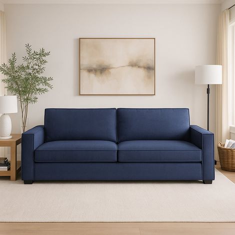 Dmora - Sofá fijo Dgozz, Gran Sofá de 2 plazas, 100% Made in Italy, Sofá de salón en tela, con reposabrazos estándar, Cm 200x95h90, Azul (1/5)
