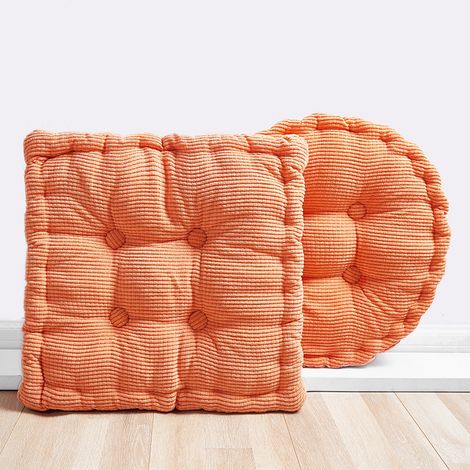 Filiyano-Tapis de sol - Lot de 2 - Coussin de sol de méditation - Grand carré et rond - Velours côtelé orange - Coussin d'assise au sol - Tapis de (1/5)