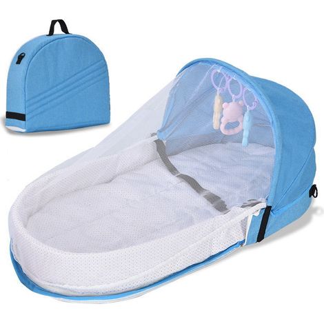 Cuna de viaje plegable con mosquitera, dosel y juguetes, cama de viaje para bebés de 0 a 10 meses. (1/5)