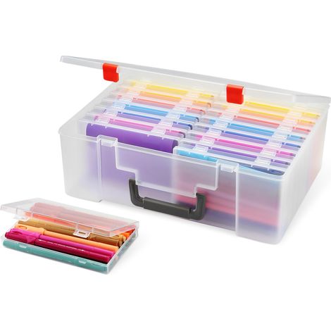 Boîte de Rangement pour Photos et Organisateur de Loisirs Créatifs avec 16 Compartiments Intérieurs, 12.2 x 36.3 x 26.9 cm, Transparent (1/5)