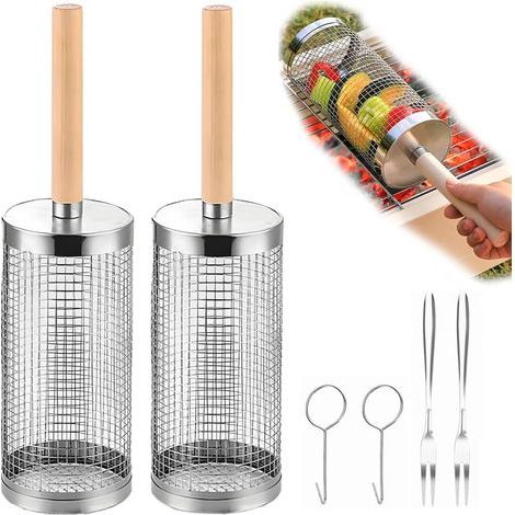 Lot de 2 paniers à griller à roulettes Acier inoxydable 304 35 x 20 x 9,5 cm (1/5)