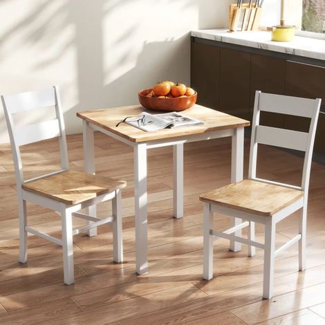 Juego de 2 sillas de comedor, respaldo curvado de listones, madera de caucho, roble y blanco (1/5)