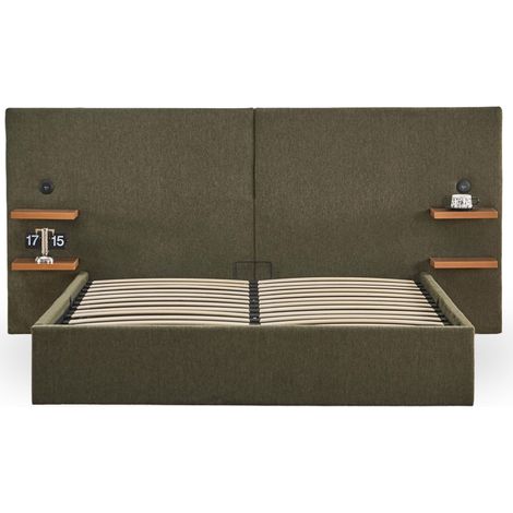 Lit Coffre Avec Tablettes & USB "Mike" 160x200cm Vert (1/5)