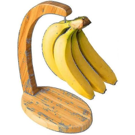 Support à bananes avec crochet, porte-raisins, support à bananes en bois et bambou, étagère de rangement pour fruits (1/3)