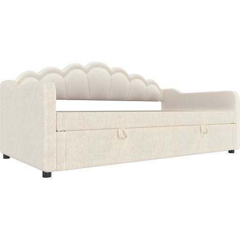Lit banquette convertible avec rangement, velours beige, 90 x 200 cm, MODENUIT (1/5)