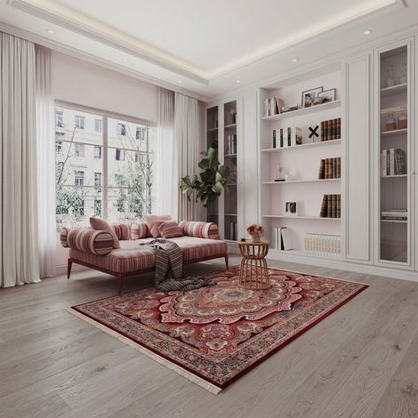 Tapis persan Aryan - 150x100cm, Rectangular - 100% Acrylique - Tissé - Rouge foncé