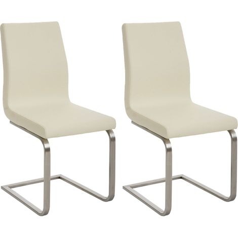 Set 2 sedie per sala da pranzo in stile cantilever in tessuto crema con base a slitta in acciaio inox 100001598