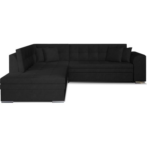 Canapé convertible angle gauche velours noir et chromé Pika 260cm (1/5)