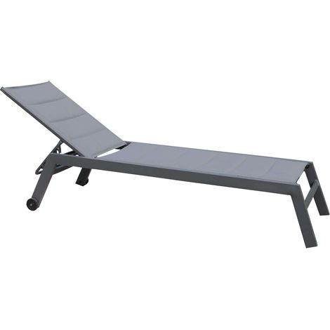 Lettino in alluminio impilabile da giardino con schienale regolabile e seduta in textilene imbottito Marbella - Black