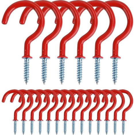 Hooks to screw Hooks to cup Hooks multi-use recouverts of vinyl Hooks to eye of 2 inches Hooks of ceiling Package of 20 (Red)- (1/5)