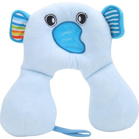 Appui-tête en forme de U pour bébé, doux avec motifs animaux, coussin de soutien cervical bleu (1/5)