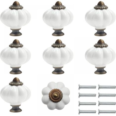 Weiße und bronzefarbene Keramik-Schrankgriffe mit Kürbisschrauben (8er-Pack) – runde Möbelgriffe im Vintage-Stil (1/4)