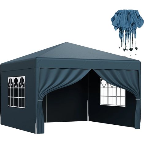 Gazebo, Auvent Imperméable, Hauteur Réglable, Tissu bleu 3X3M (1/2)