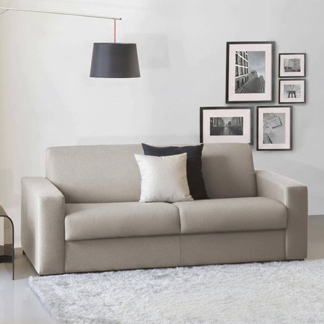 Talamo Italia Sofa cama Alena, Sofá de 2 plazas, 100% Made in Italy, Sofá de salón con apertura giratoria, en tela acolchada, con reposabrazos delgados, Cm 160x95h90, Tórtola, con embalaje reforzado (1/5)