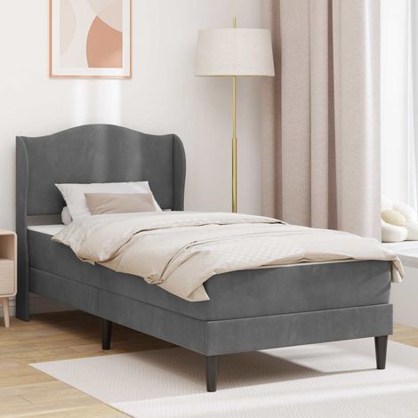 Cadre de lit 90 x 190 cm avec tête de lit, velours gris foncé, rangement sous lit - PANGIVO (1/5)