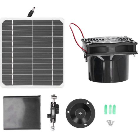 Ortviai Ventilateur d’extraction solaire 50 W 12 V, panneau monocristallin 6,5 pouces avec filet de protection et boîtier pour 3 piles
