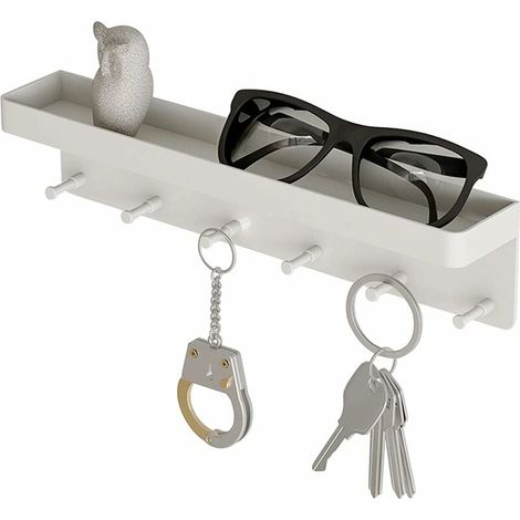 Porte-clés mural en métal blanc, crochet de porte, porte-manteau mural, cintre, crochet auto-adhésif sans perçage, pour salle de bain, cuisine, salon -