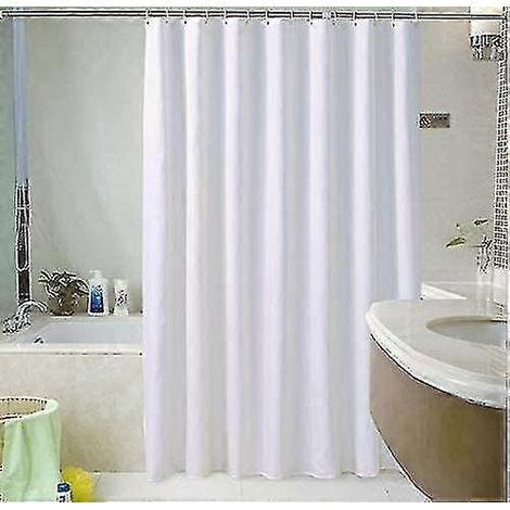 Rideau de douche en tissu blanc 180 x 220 cm, extra long, aspect lin uni. (1/4)