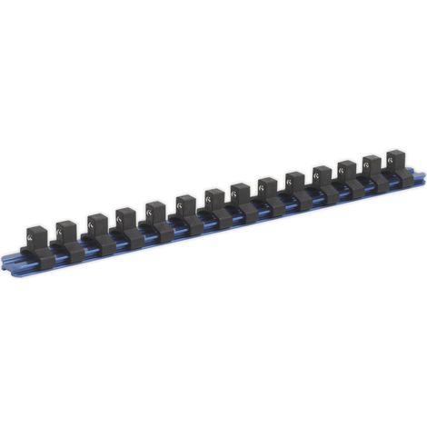 Sealey 3/8""Sq Drive Aluminium Socket Retaining Rail with 14 Clips SR3814