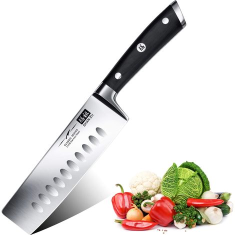 Couteau de Cuisine Nakiri, Couteau à Légumes, Couteau Japonais de 16,5 cm, Couteau de Chef en Acier Inoxydable Allemand, Manche en Bois de Pakka (1/5)