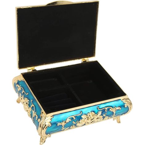 Vintage European Metal Jewelry Box with Pink Embossed Enamel Decor - Available in Gold and Blue, Gold and Red, and other colors. Elegant Storage Solution for (1/5)
