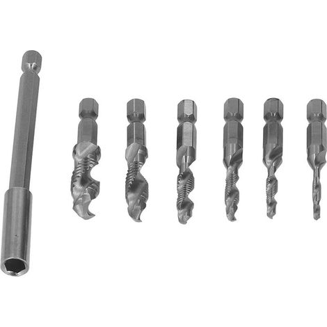Jeu de tarauds combinés à tige hexagonale, spirale métrique M3-M10 pour acier, aluminium, tôle fine, argent (1/5)