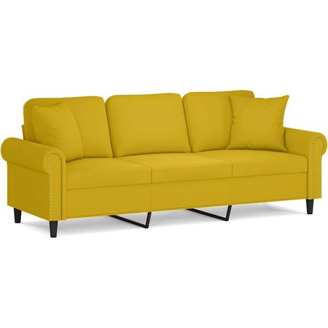 Maison Exclusive - Canapé 3 places avec oreillers décoratifs jaune 180 cm velours (1/5)