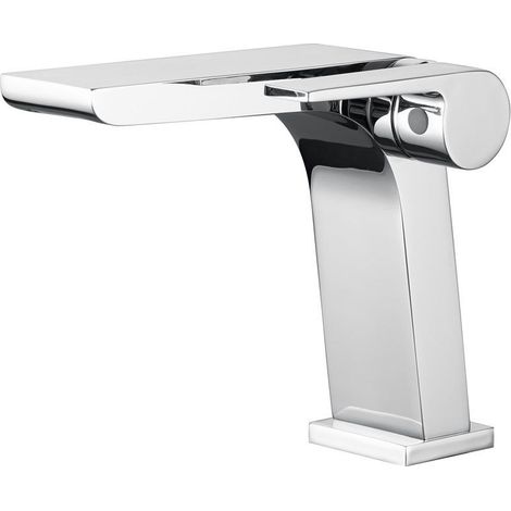 ZOLGINAH Robinet Salle de Bain,Design Minimaliste Moderne Argent et Élégant,Laiton Chromé Mitigeur Lavabo Cascade,Eau Froide & Chaude Disponible, Robinet de Lavabo Élégant (1/5)