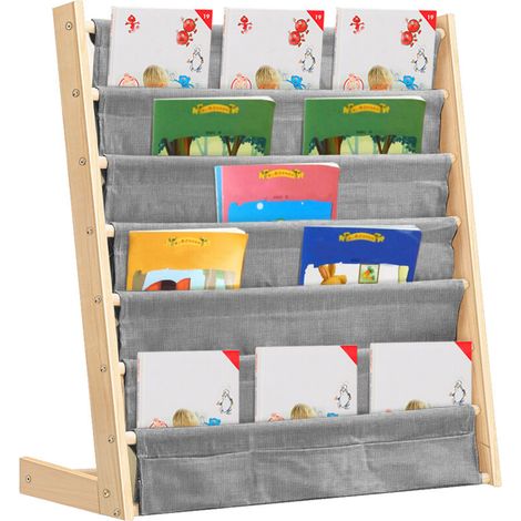 ® 6 niveaux Bibliothèque pour enfants avec poche, pour Chambre d’Enfant, Garderie, École Maternelle, gris