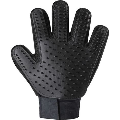 Gants de toilettage pour animaux, noirs, pour la main gauche uniquement, 23 x 17 cm, 1 gant par paquet, conviennent aux chiens et aux chats, avec brosse de toilettage. (1/5)